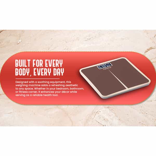 Venus (India) Electronic Digital Personal Bathroom Weight Machine | Upto 180Kg | Eps-8199-New-Brown