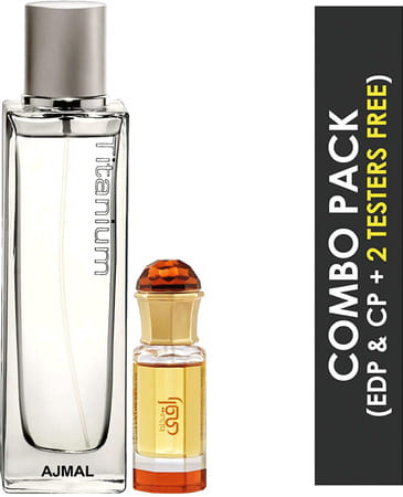 Ajmal Titanium Edp 100ml Perfume For Men And Mukhallat Raaqi Cp Attar 10ml For Unisex