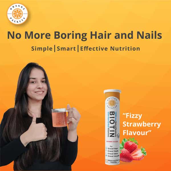 Orange Packets 10000 Mcg Natural Sesbania Biotin With Hair & Nail Vitamins (Pack Of 4)