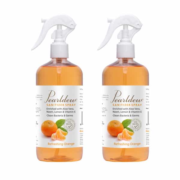 Pearldew Sanitizer Spray (Orange) 500 Ml | Aloe & Neem | Paraben Free (Pack Of 2)