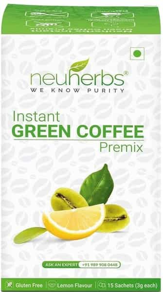 Neuherbs Instant Green Coffee Premix Box Of 15 Sachets 3G Each