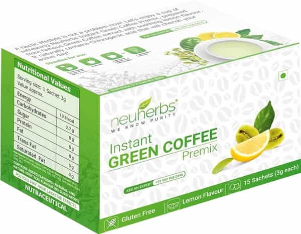 Neuherbs Instant Green Coffee Premix Box Of 15 Sachets 3G Each