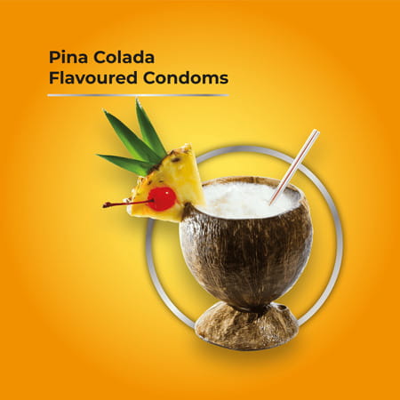 Skore Pina Colada Flavoured With Additional Lubrication 1500+ Dots Condom 10 No'S