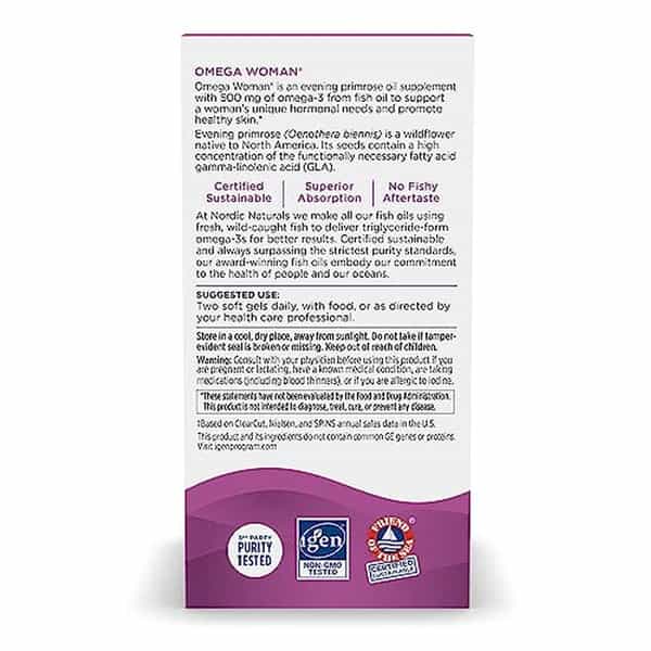 Nordic Naturals Omega Woman 500 Mg Omega-3 Fish Oil Omega 6 Gla & Evening Primrose Oil 120 Softgels