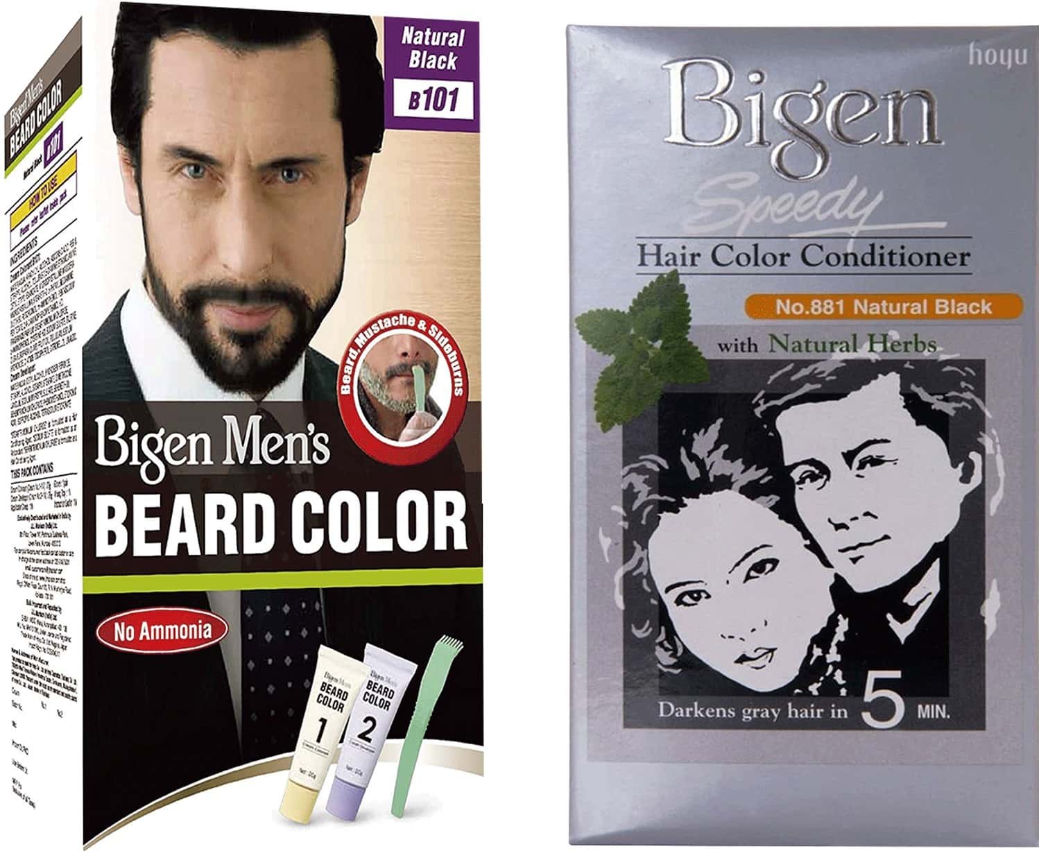 Bigen Men's Beard Color Natural Black B101 40g And Bigen Speedy Hair Color Black 881 80g