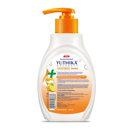 Yuthika Lemon Handwash Liquid 500ml Dispenser Bottle | Ph Balanced | Germ Protection Hand Wash