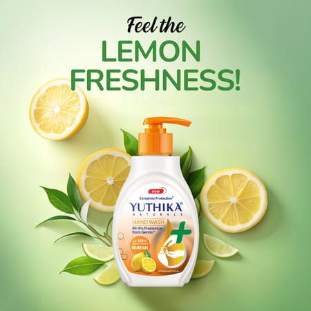 Yuthika Lemon Handwash Liquid 500ml Dispenser Bottle | Ph Balanced | Germ Protection Hand Wash