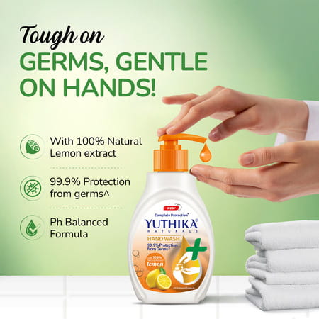 Yuthika Lemon Handwash Liquid 500ml Dispenser Bottle | Ph Balanced | Germ Protection Hand Wash