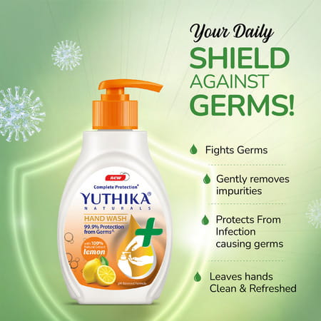 Yuthika Lemon Handwash Liquid 500ml Dispenser Bottle | Ph Balanced | Germ Protection Hand Wash