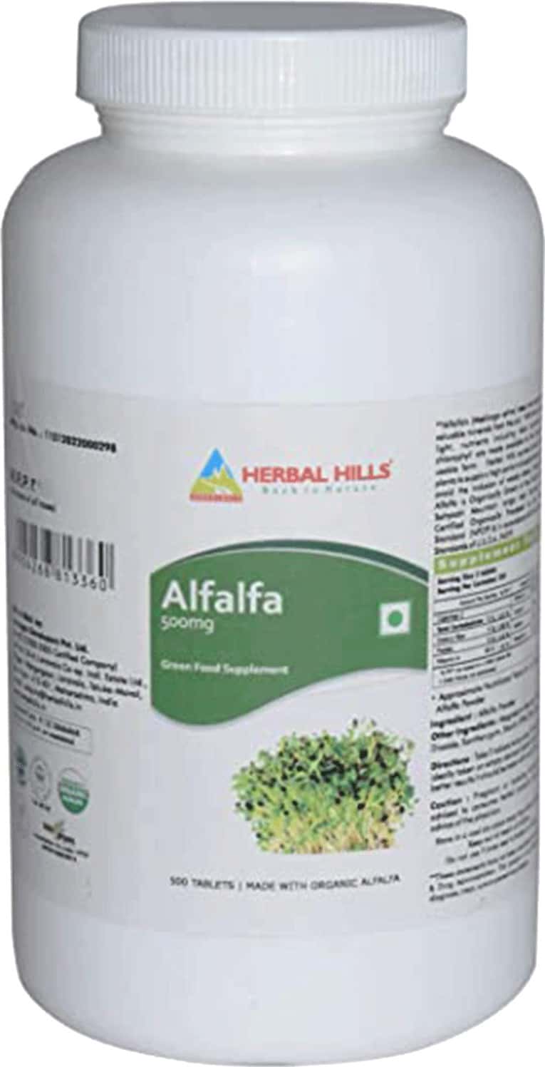 Herbal Hills Organic Alfalfa Tablets - 500 Tablet - Green Food Supplement