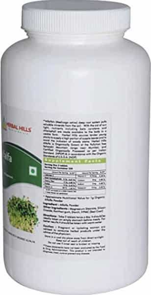 Herbal Hills Organic Alfalfa Tablets - 500 Tablet - Green Food Supplement