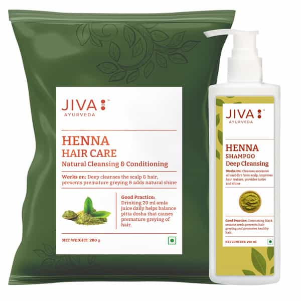 Jiva Henna Hair Care Powder 200G & Henna Shampoo 200Ml - (Combo Set Of 2)