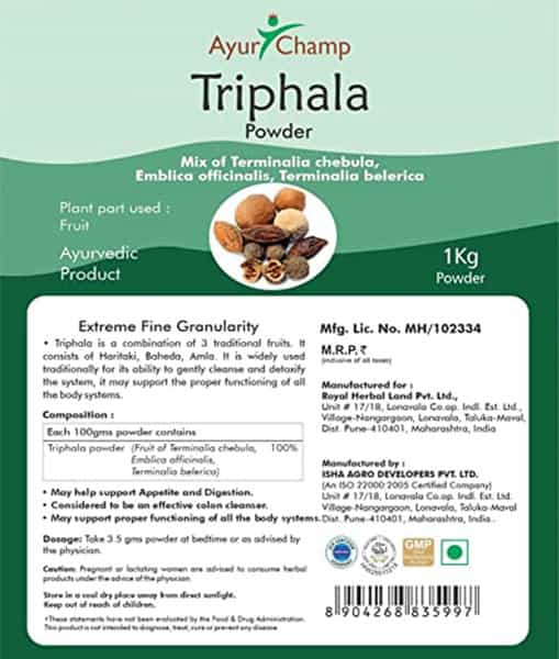 Ayur Champ - Pack Of 2 -Triphala Powder (Amla Harad Baheda) Powder - 1 Kg