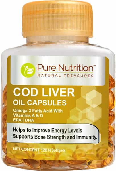 Pure Nutrition Cod Liver Oil With Omega 3 Fatty Acid Vitamin A & Vitamin D - 120 Softgels