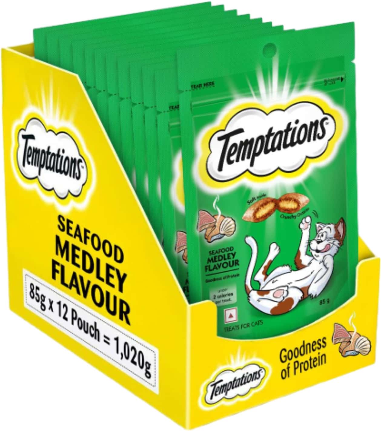 Temptations Crunchy Cat Treats | Seafood Medley Flavour | 85 G (Pack Of 12)