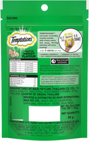 Temptations Crunchy Cat Treats | Seafood Medley Flavour | 85 G (Pack Of 12)