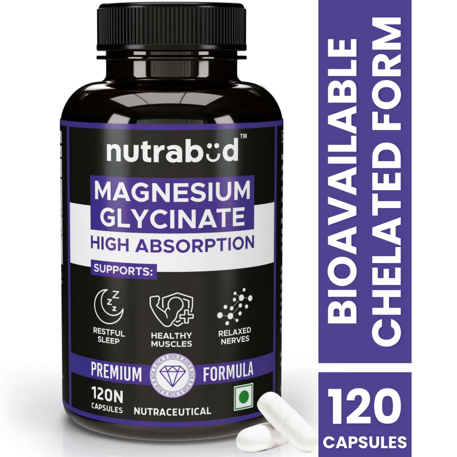 Nutrabud Magnesium Glycinate 550mg | High Absorption | 120 Veg Capsules
