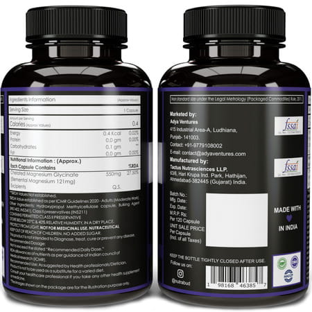 Nutrabud Magnesium Glycinate 550mg | High Absorption | 120 Veg Capsules