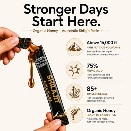 Herbs O' Shrubs Shilajit Gold Kicks | Ayurvedic Men Wellness Supplement | 30 Sticks