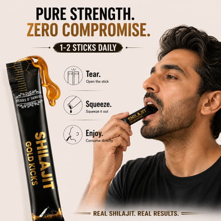 Herbs O' Shrubs Shilajit Gold Kicks | Ayurvedic Men Wellness Supplement | 30 Sticks