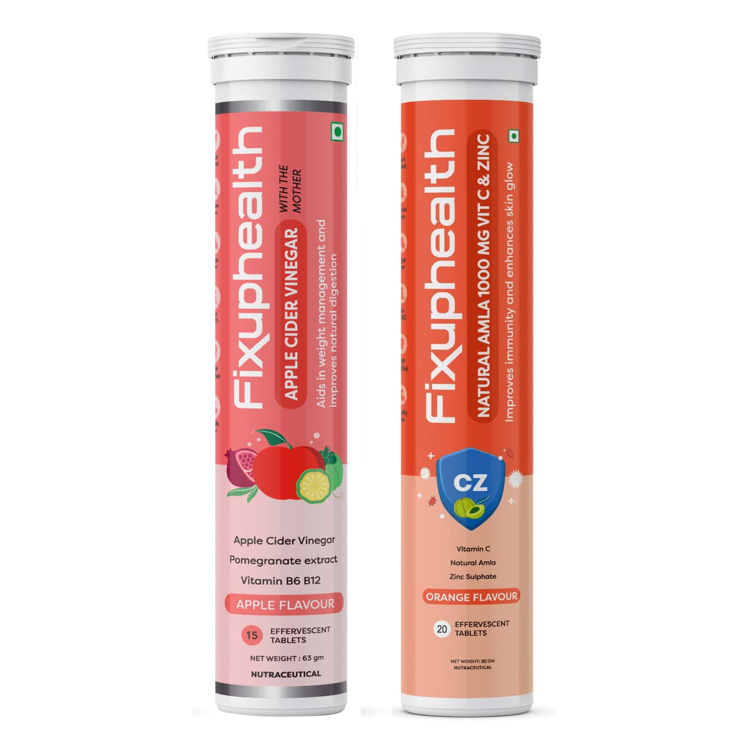 Fixuphealth Applecider Vinegar With Vitamin B6 B12 15 Tab & Natural Amla Vitamin C Zinc 20 Tab Combo