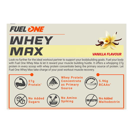 Fuel One Whey Max | Whey Protein Concentrate | Whey Protein Isolate | 27g Protein (Vanilla | 1kg)
