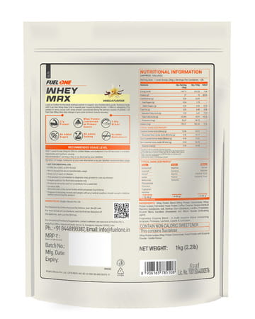 Fuelone Whey Max Protein Blend | Vanilla | 1Kg (2.2Lbs) | 27G Protein Per Scoop