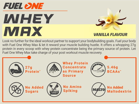 Fuelone Whey Max Protein Blend | Vanilla | 1Kg (2.2Lbs) | 27G Protein Per Scoop