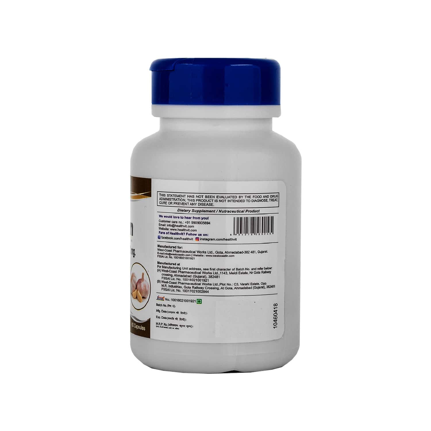 Buy HEALTHVIT GARLIN GARLIC POWDER 300 MG FOR CHOLESTEROL 60 CAPSULES