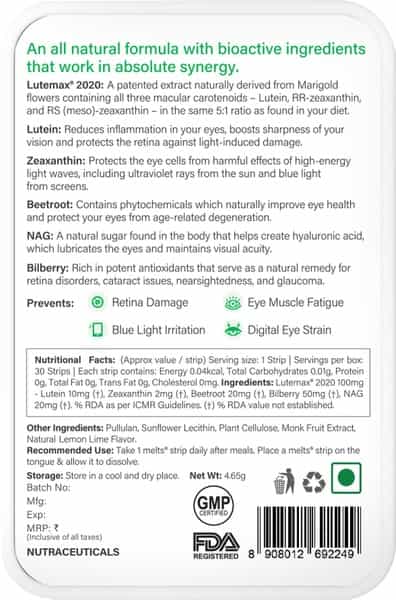 Wellbeing Nutrition Melts Eye Care Digital Strain Guard Preventing Blue Light Irritation 30 Strips