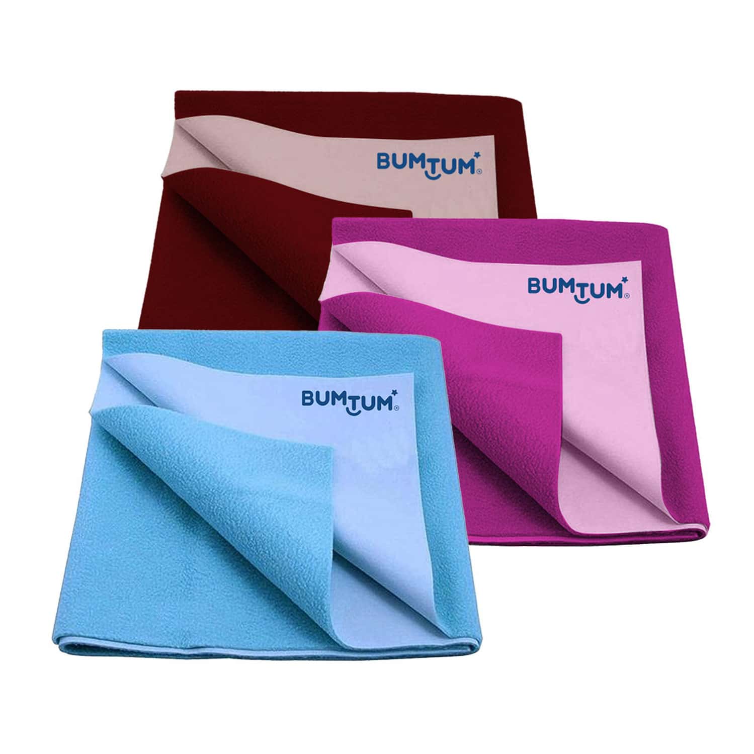 Bumtum Dry Sheet Leakproof Baby Bed Protector (Maroon+Grape+Aquablue Medium Size 100*70cm|Pack Of 3)