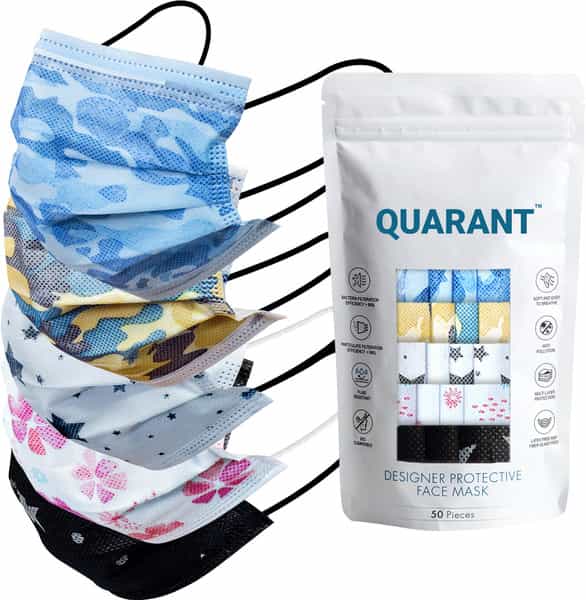 Quarant 4 Ply Designer Protective Surgical Face Mask With Nose Pin Mixed Combo - Pack Of 50