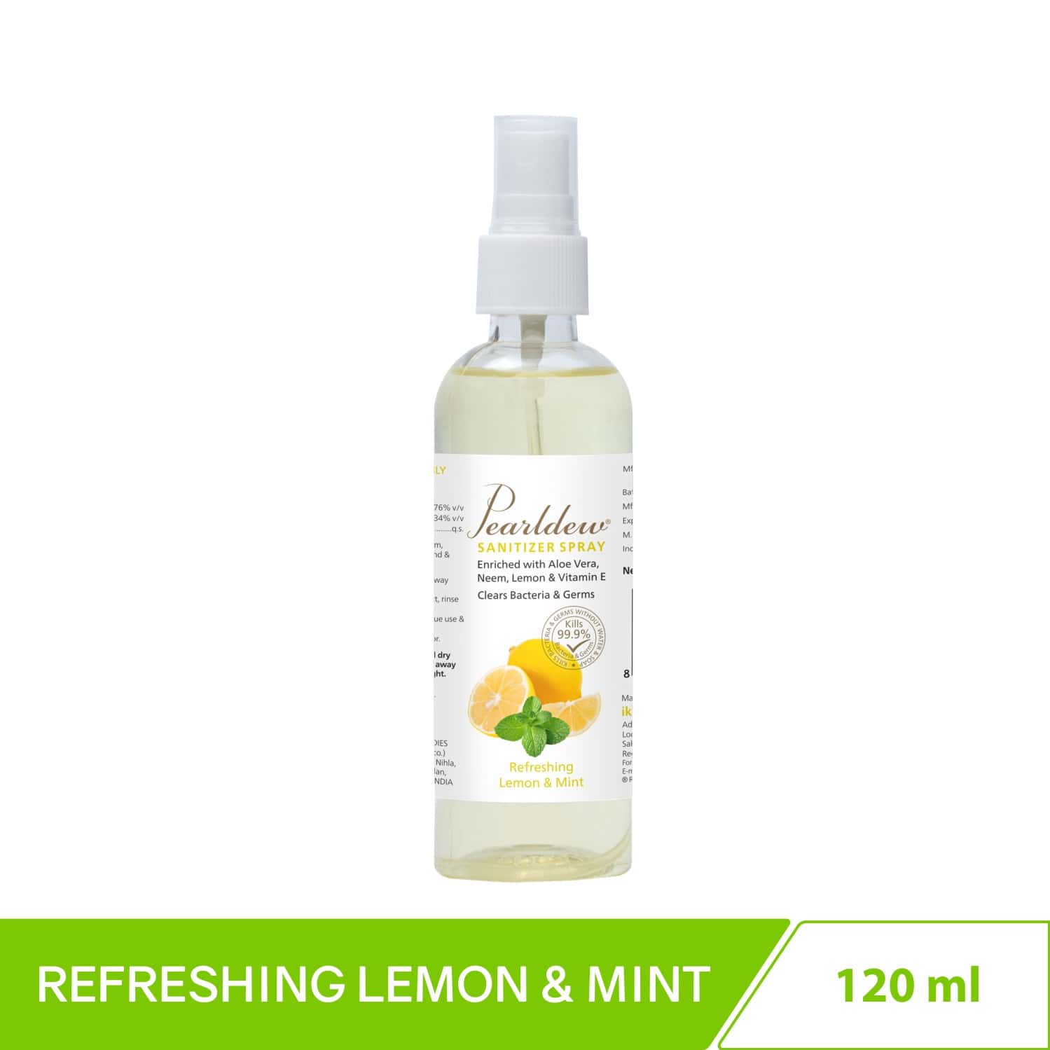 Pearldew Sanitizer Spray (lemon & Mint) 120 Ml | Aloe & Neem | Paraben Free (pack Of 12)