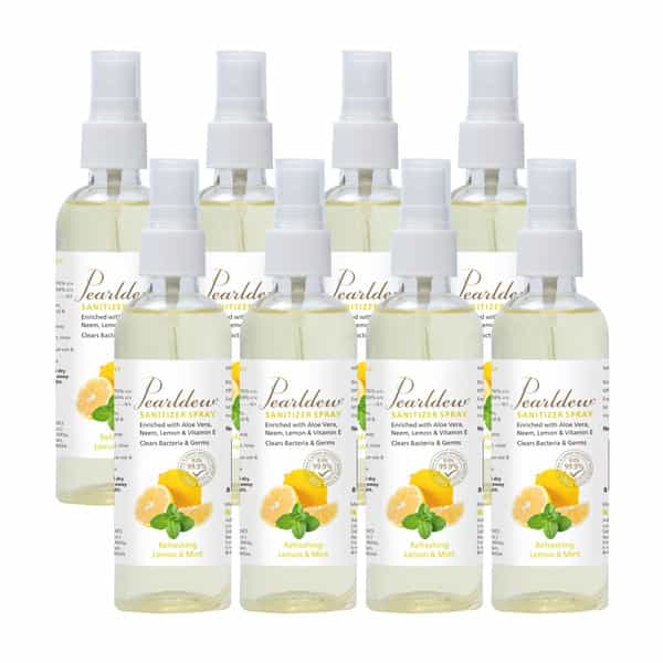Pearldew Sanitizer Spray (Lemon & Mint) 120 Ml | Aloe & Neem | Paraben Free (Pack Of 12)