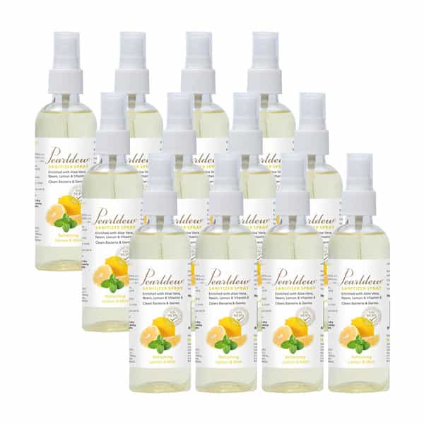 Pearldew Sanitizer Spray (Lemon & Mint) 120 Ml | Aloe & Neem | Paraben Free (Pack Of 12)