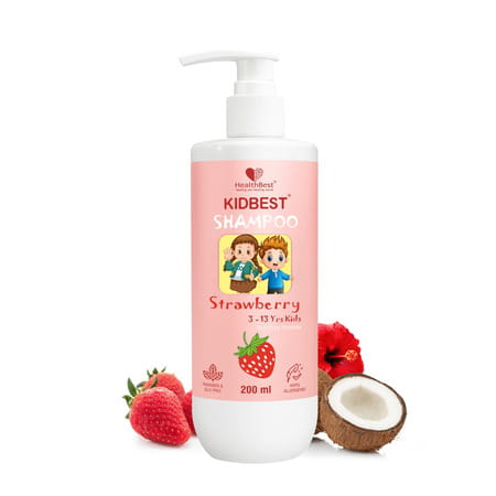 Healthbest Gentle Cleansing Strawberry Shampoo For Kids Tear-Free | Paraben-Free | Sls-Free - 200 Ml