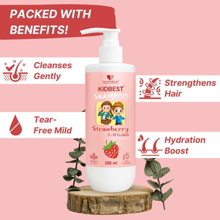 Healthbest Gentle Cleansing Strawberry Shampoo For Kids Tear-Free | Paraben-Free | Sls-Free - 200 Ml
