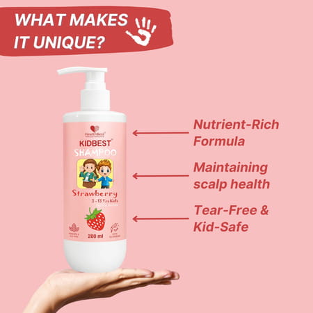 Healthbest Gentle Cleansing Strawberry Shampoo For Kids Tear-Free | Paraben-Free | Sls-Free - 200 Ml