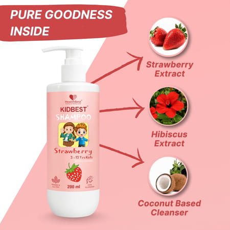 Healthbest Gentle Cleansing Strawberry Shampoo For Kids Tear-Free | Paraben-Free | Sls-Free - 200 Ml