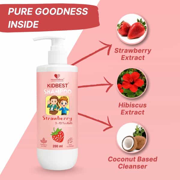 Healthbest Gentle Cleansing Strawberry Shampoo For Kids Tear-Free | Paraben-Free | Sls-Free - 200 Ml
