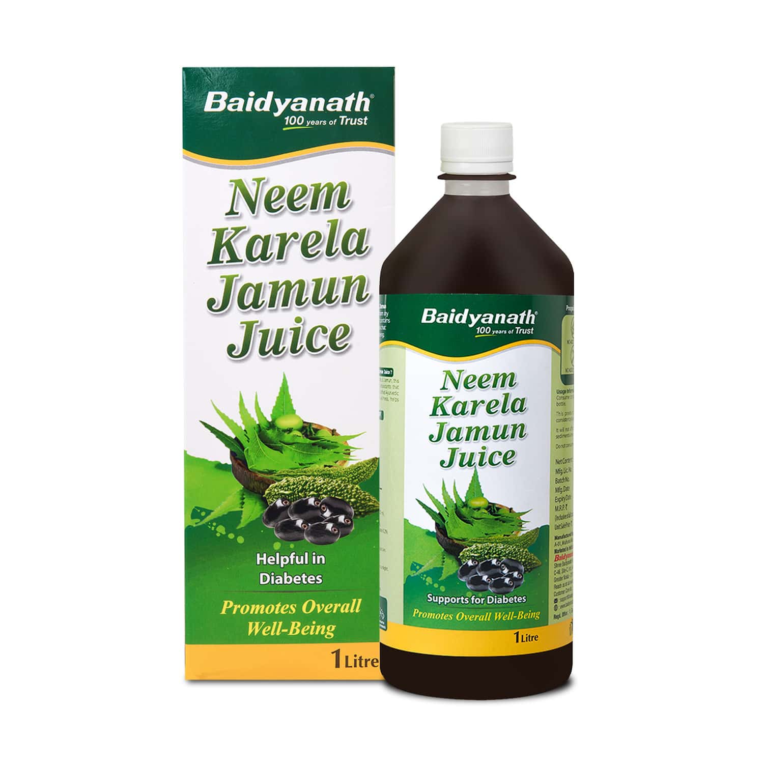 Baidyanath Neem Karela Jamun Juice | Best For Diabetic | Skin Care & Natural Detoxification - 1l