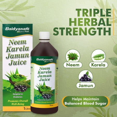 Baidyanath Neem Karela Jamun Juice | Best For Diabetic | Skin Care & Natural Detoxification - 1l