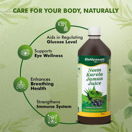 Baidyanath Neem Karela Jamun Juice | Best For Diabetic | Skin Care & Natural Detoxification - 1l