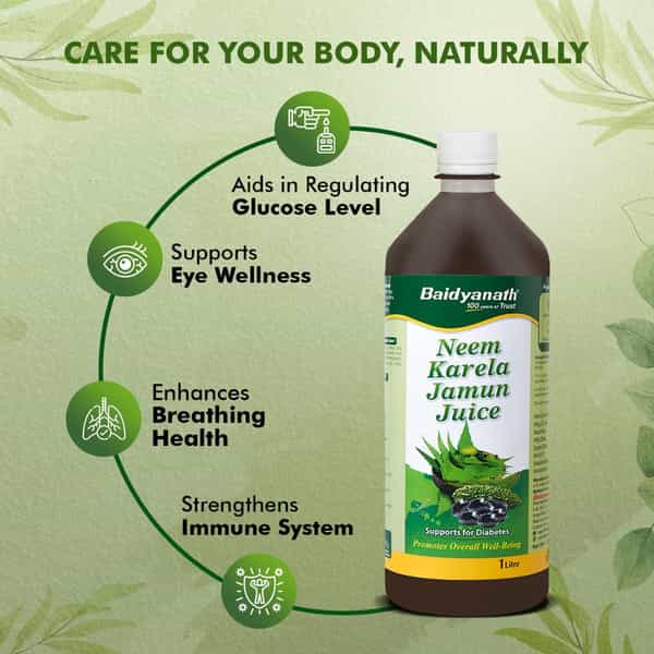 Baidyanath Ayurved Neem Karela Jamun Juice 1L | Diabetic & Skin Care