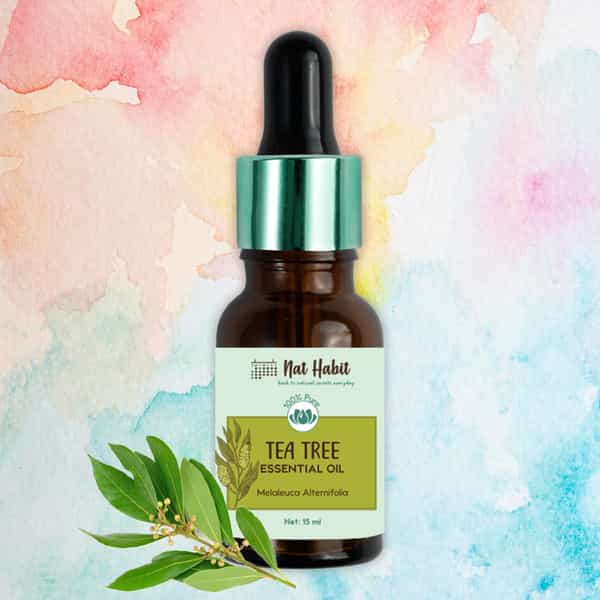 Nat Habit Tea Tree Essential Oil For Acne & Pimples | Blemishes Flakes | Undiluted 100% Pure - 15Ml