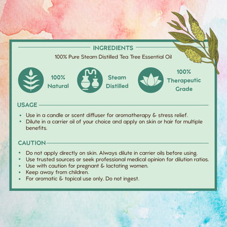 Nat Habit Tea Tree Essential Oil For Acne & Pimples | Blemishes Flakes | Undiluted 100% Pure - 15ml