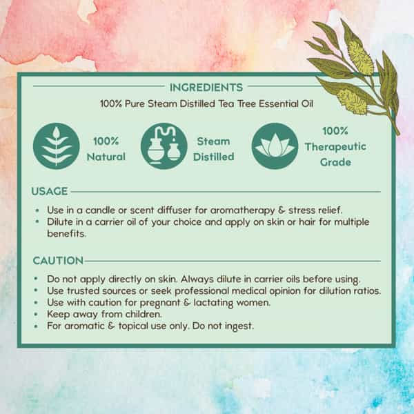 Nat Habit Tea Tree Essential Oil For Acne & Pimples | Blemishes Flakes | Undiluted 100% Pure - 15Ml