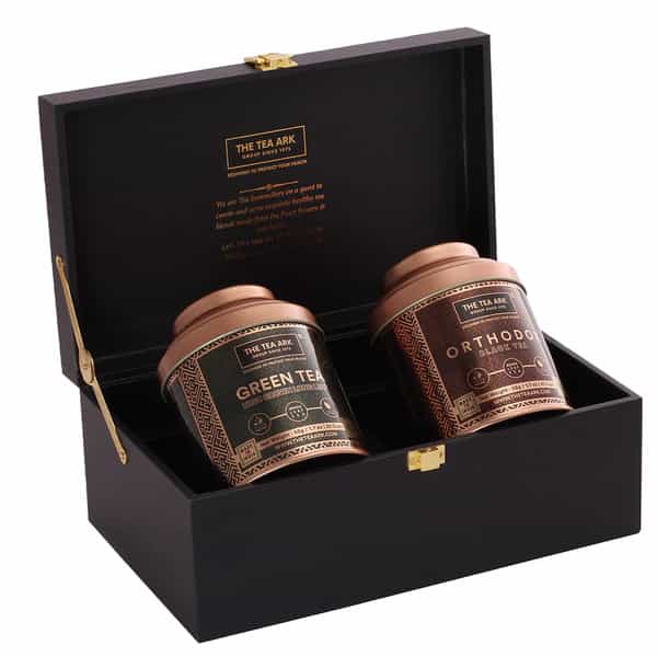 The Tea Ark Delight Tea Gift Box | Orthodox Black Tea & High Grown Long Leaf Green Tea (50G X2 Tins)