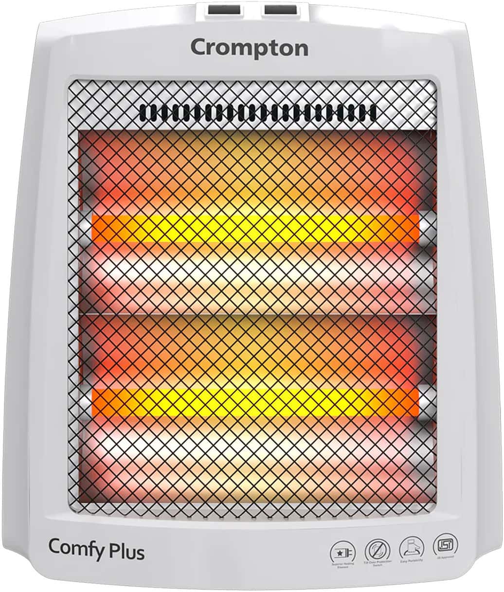 Crompton Comfy Plus 800 Watt Quartz Room Heater With 2 Heat Setting | Handle | Neon Lamp Indicator