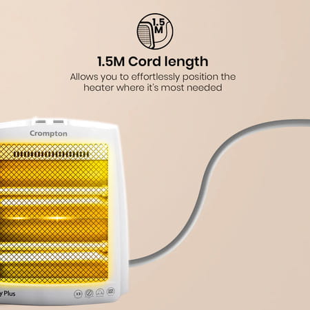 Crompton Comfy Plus 800 Watt Quartz Room Heater With 2 Heat Setting | Handle | Neon Lamp Indicator